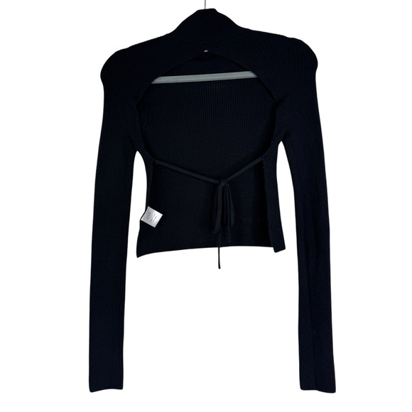 CAMILA COELHO Ribbed Knit Cropped M Black Cutout Open Back Mock Neck Long Sleeve - Picture 9 of 15